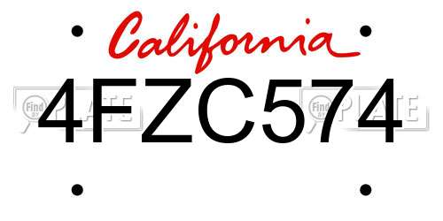4FZC574 California License Plate