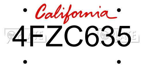4FZC635 California License Plate