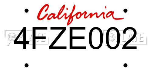 4FZE002 California License Plate