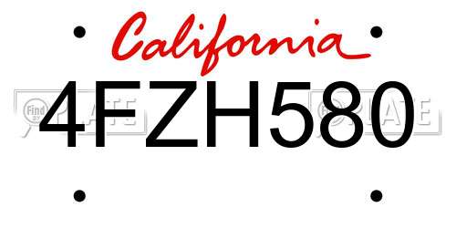 4FZH580 California License Plate