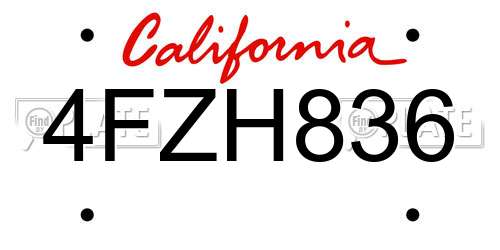 4FZH836 California License Plate