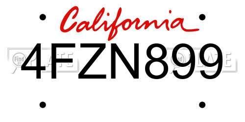 4FZN899 California License Plate