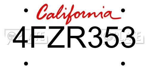 4FZR353 California License Plate