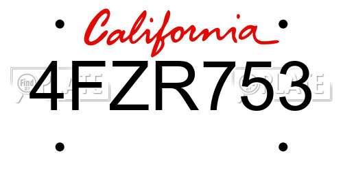 4FZR753 California License Plate