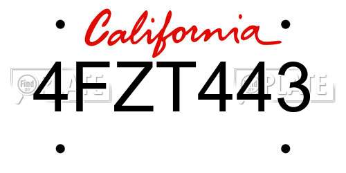 4FZT443 California License Plate