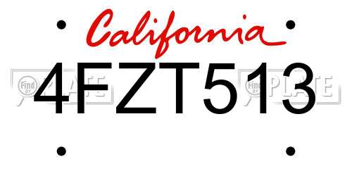 4FZT513 California License Plate