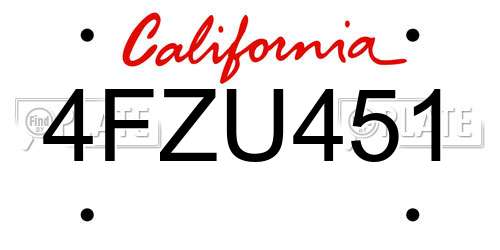 4FZU451 California License Plate
