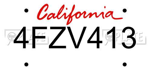 4FZV413 California License Plate