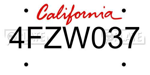 4FZW037 California License Plate
