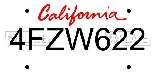 4FZW622 California License Plate