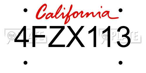 4FZX113 California License Plate