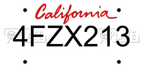 4FZX213 California License Plate