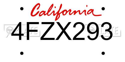 4FZX293 California License Plate