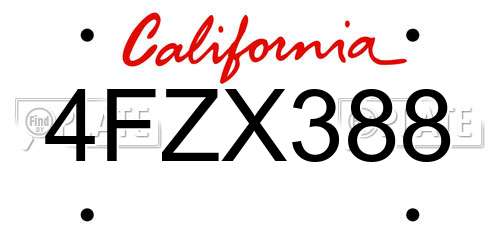 4FZX388 California License Plate