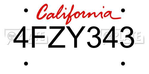 4FZY343 California License Plate