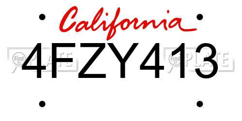 4FZY413 California License Plate