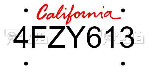 4FZY613 California License Plate