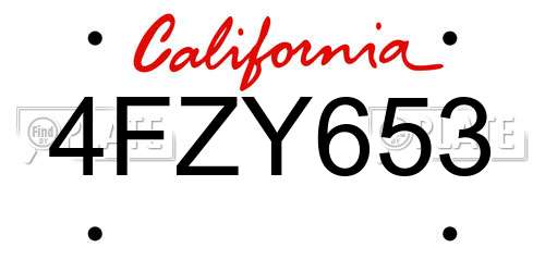 4FZY653 California License Plate