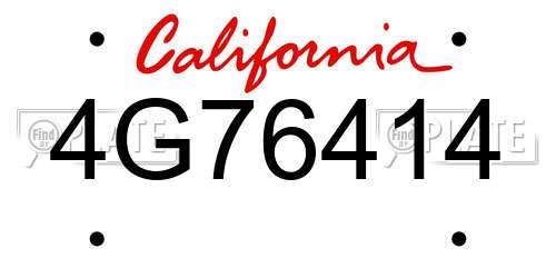 4G76414 California License Plate