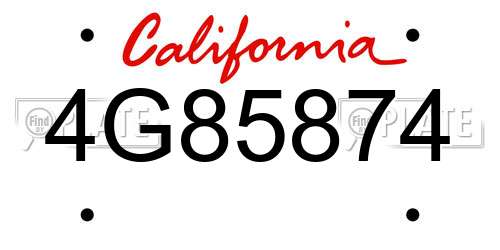 4G85874 California License Plate