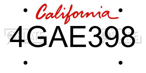 4GAE398 California License Plate