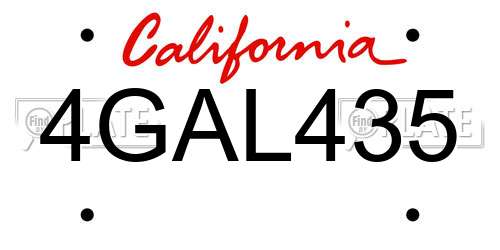 4GAL435 California License Plate