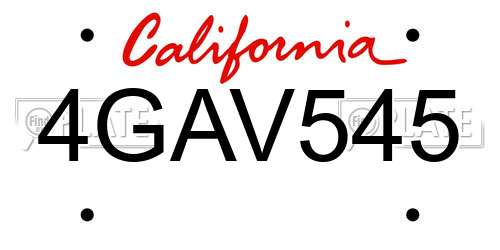 4GAV545 California License Plate