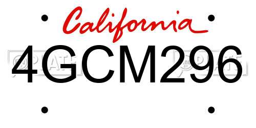 4GCM296 California License Plate