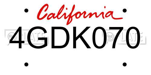 4GDK070 California License Plate