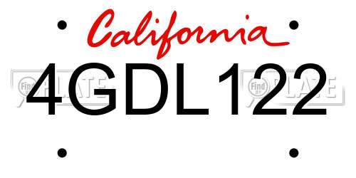 4GDL122 California License Plate