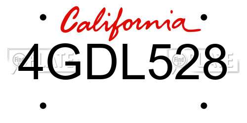 4GDL528 California License Plate