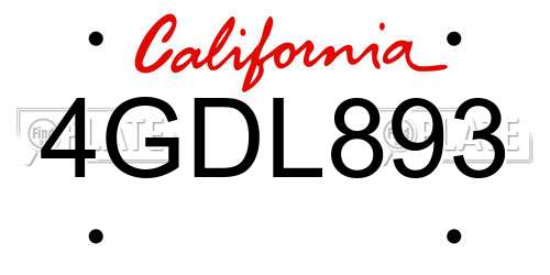 4GDL893 California License Plate