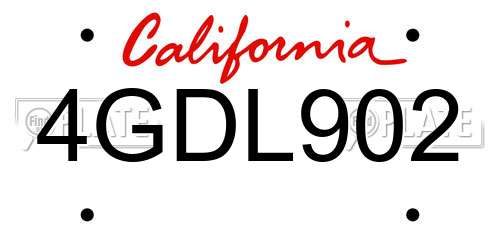 4GDL902 California License Plate