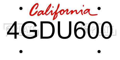 4GDU600 California License Plate