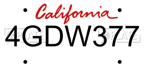 4GDW377 California License Plate