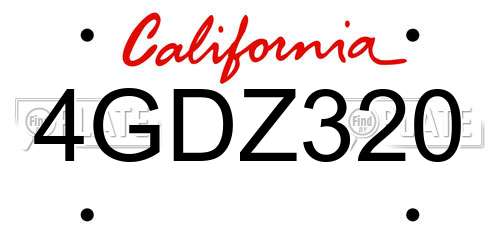 4GDZ320 California License Plate