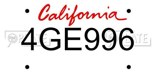4GE996 California License Plate