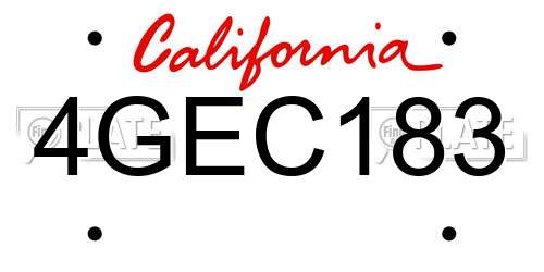 4GEC183 California License Plate