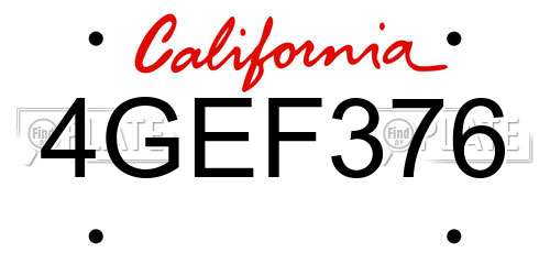 4GEF376 California License Plate