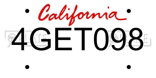 4GET098 California License Plate