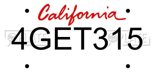 4GET315 California License Plate