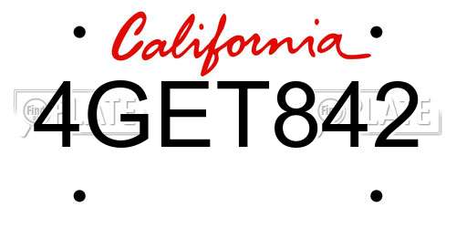 4GET842 California License Plate