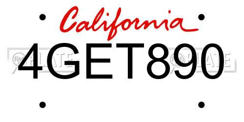 4GET890 California License Plate
