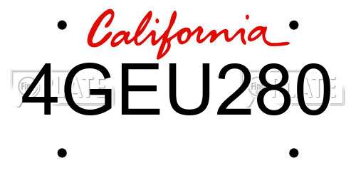4GEU280 California License Plate