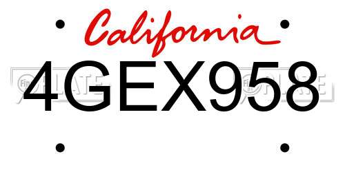 4GEX958 California License Plate