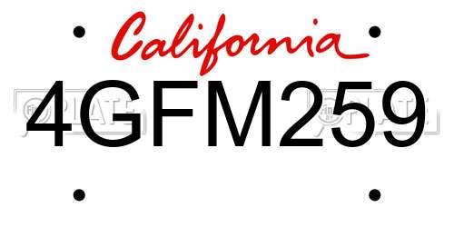 4GFM259 California License Plate