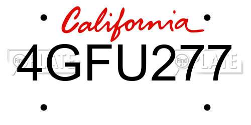 4GFU277 California License Plate