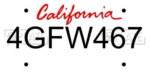 4GFW467 California License Plate