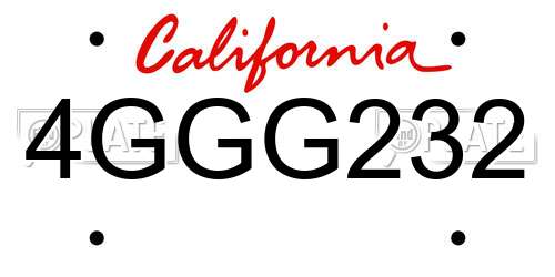 4GGG232 California License Plate