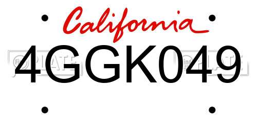 4GGK049 California License Plate
